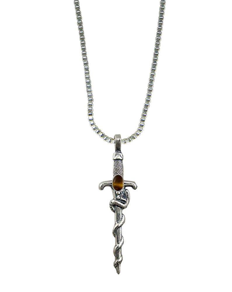 Sterling Silver Snake Sword Pendant With Tiger Eye